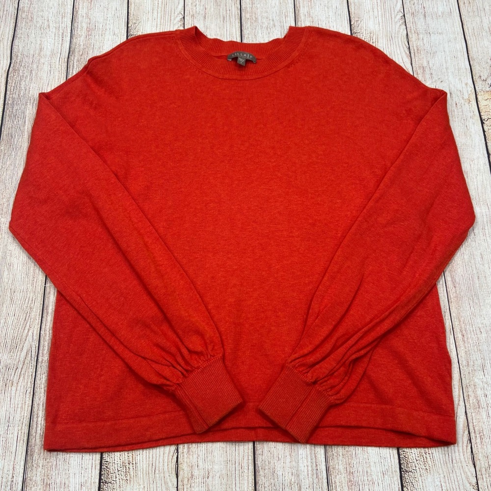 Lilla P Orange Cotton Modal Puff Sleeve Crewneck Sweater Small